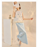Poppy 2-Piece Embroidered Vest Cheongsam Set