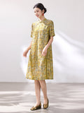 Oleander Flower Yellow Jacquard Cheongsam Dress