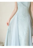 Leonie Water Blue Jacquard Cheongsam Dress