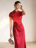 Opal Red Jacquard Satin Cheongsam Dress