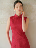 Olympia Cheongsam Red Jacquard Dress