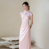 Magdalena Peach Mist Jacquard Satin Cheongsam Dress