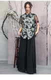 Yarrow Black Butterfly Mesh Cheongsam Top