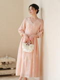 Ursula Peach Blossom Embroidered Cheongsam Dress