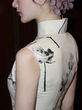 Pyrite Rose Print Chiffon Cheongsam Dress