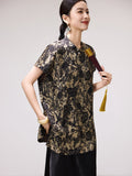 Delilah Black Floral Satin Cheongsam Top