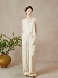 Regulus Beige Jacquard High-Waisted Pants Cheongsam