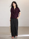 Charm Grape Purple Acetate Short Sleeve Top Cheongsam