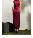 Isolde Wine Jacquard Dragon Cheongsam Dress