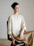 Clematis Golden Apricot Sequin Embroidered Top Cheongsam