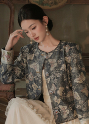 Amber Flowing Denim Jacket Ruffle Elegant 2-Piece Cheongsam Qipao