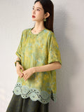 Zenobia Light Leaf Green Lace Jacquard Top Cheongsam