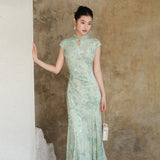 Bluebell Willow Green Embroidered Cheongsam Dress