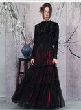 Peridot Black Red Layered Cheongsam Skirt