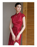 Cecilia Crabapple Red Satin Cheongsam Dress