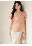 Yvette Peach Orange Silk Cheongsam Top