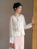 Ramona Ornate Pink Jacquard Cheongsam Vest Embroidered Qipao