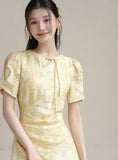 Renowned Xiangye Yellow Jacquard Cheongsam Dress
