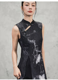 Jade Black Floral Print Cheongsam Dress