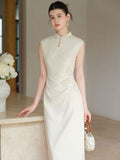 Vina Raw Linen Apricot Slim Cheongsam Dress