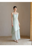 Beatrix Smoke Blue Jacquard Cheongsam Slip Dress