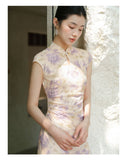 Shine Purple Mist Jacquard Cheongsam Dress