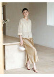 Clematis Golden Apricot Sequin Embroidered Top Cheongsam