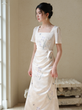Polaris Apricot Blue Slim Fit Cheongsam Dress