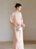 Sage Jubilant Gradient Jacquard Cheongsam Top Loose Fit Qipao