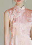 Theodora Mist Pink Jacquard Satin Cheongsam Dress