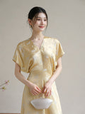 Song Champagne V-Neck Jacquard Cheongsam Dress