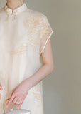 Angelique Warm Jade Pearl Embroidered Cheongsam Dress