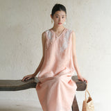 Lady Lotus Pink Lace Embroidered Cheongsam