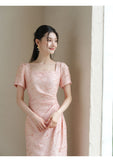 Lapis Cherry Blossom Pink Slim-Fit Cheongsam Dress
