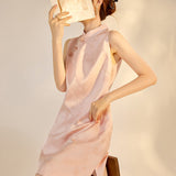Quintessa Embroidered Peach Fog Cheongsam Dress