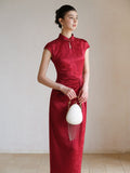 Cecilia Crabapple Red Satin Cheongsam Dress
