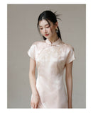 Meira Powder Cloud Embroidered Satin Cheongsam Dress