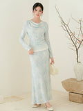 Hematite Sky Blue Lace Cheongsam Top