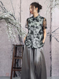 Yarrow Black Butterfly Mesh Cheongsam Top