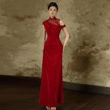 Esmeralda Red Velvet Cheongsam Dress