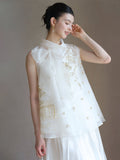 Vera 2-Piece White Gold Silk Vest Set Cheongsam