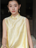 Solara Mist Lemon Yellow Silk Cheongsam Dress
