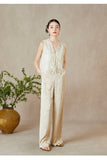 Regulus Beige Jacquard High-Waisted Pants Cheongsam