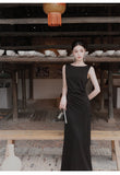 Gwen Black Maxi Knit Cheongsam Dress