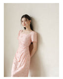 Lapis Cherry Blossom Pink Slim-Fit Cheongsam Dress
