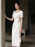 Polaris Apricot Blue Slim Fit Cheongsam Dress