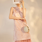 Quintessa Embroidered Peach Fog Cheongsam Dress
