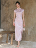 Xiaowen Moon Purple Satin Cheongsam Dress