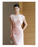 Lavender 2-Piece Light Pink Jacquard Cheongsam Set