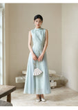 Leonie Water Blue Jacquard Cheongsam Dress